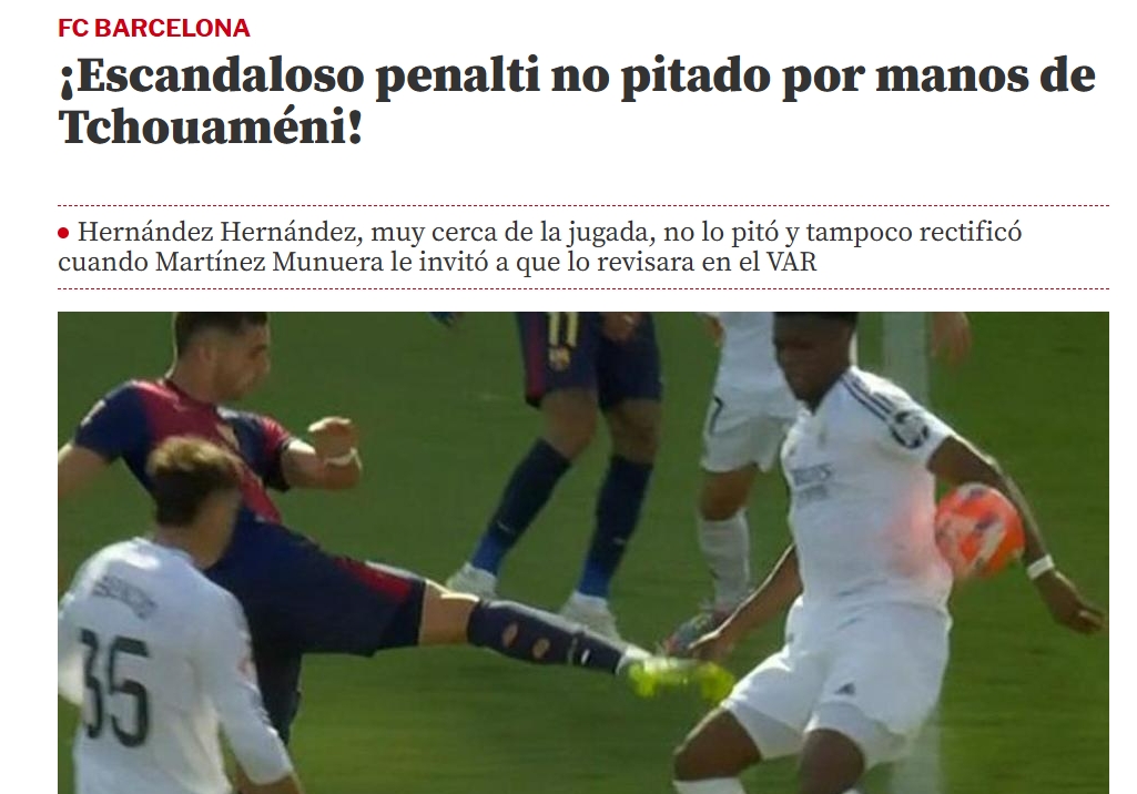 世体:令人震惊的判罚!琼阿梅尼手球是明显点球 他应该2黄被罚下 世体:令人震惊的判罚!琼阿梅尼手球是明显点球 他应该2黄被罚下