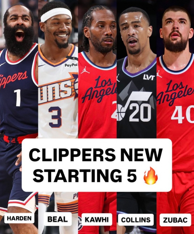 什么水平?快船潜在首发:哈登、比尔、小卡、科林斯、祖巴茨 什么水平?快船潜在首发:哈登、比尔、小卡、科林斯、祖巴茨