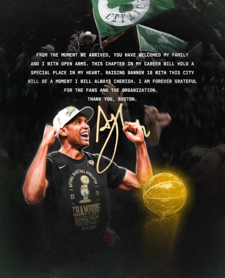 霍福德致谢绿军:为波士顿升起第18面总冠军旗帜将是永生铭记时刻 霍福德致谢绿军:为波士顿升起第18面总冠军旗帜将是永生铭记时刻